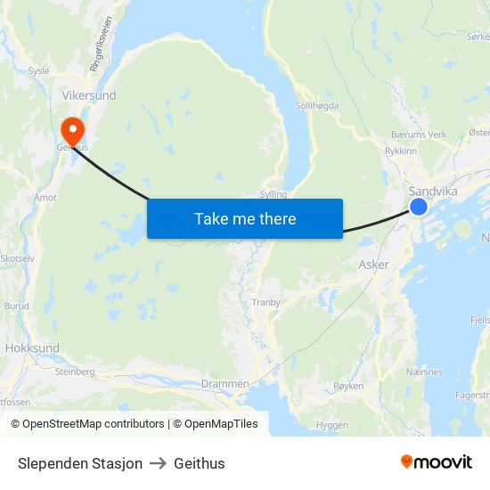 Slependen Stasjon to Geithus map