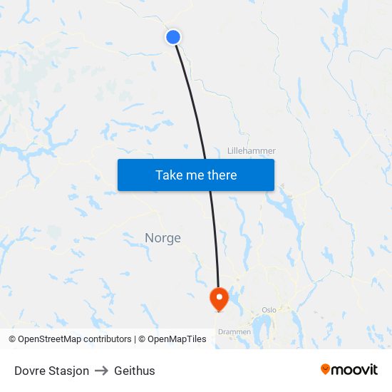 Dovre Stasjon to Geithus map