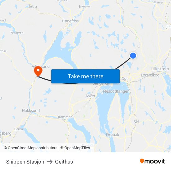 Snippen Stasjon to Geithus map