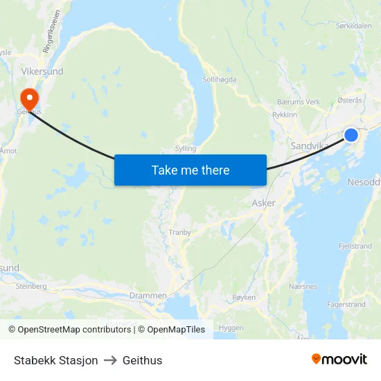 Stabekk Stasjon to Geithus map