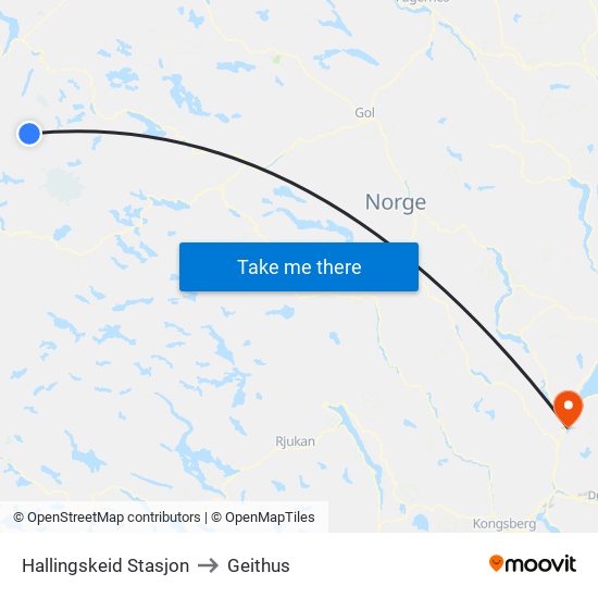 Hallingskeid Stasjon to Geithus map