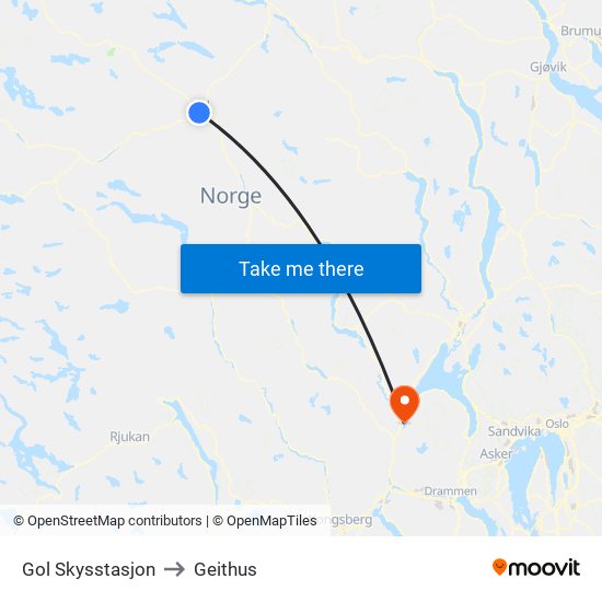 Gol Skysstasjon to Geithus map