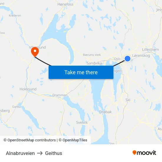 Alnabruveien to Geithus map