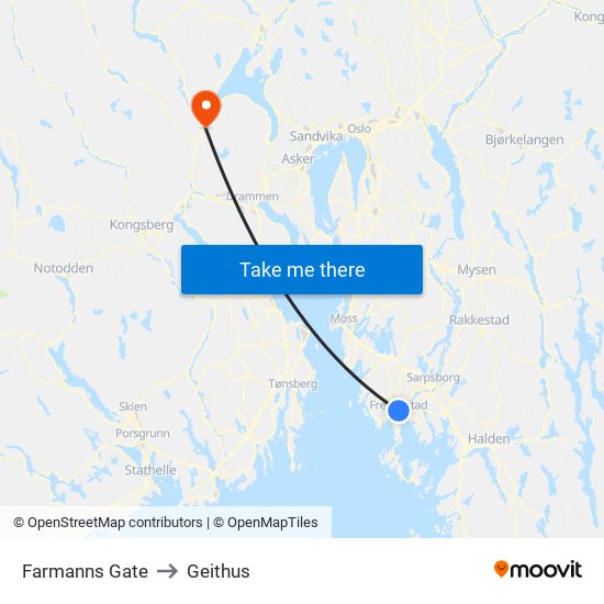 Farmanns Gate to Geithus map