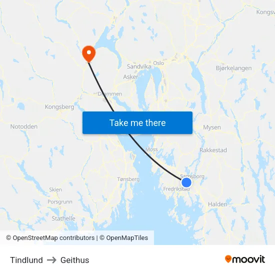 Tindlund to Geithus map