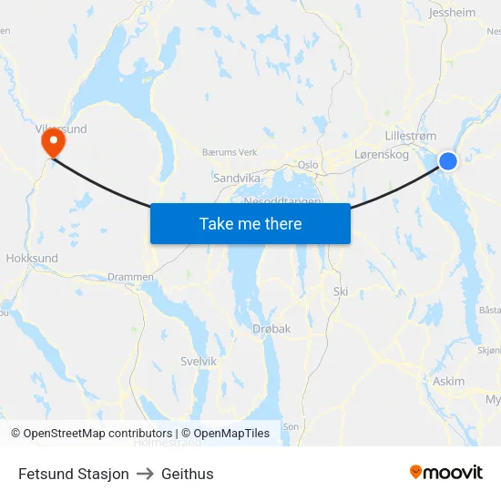 Fetsund Stasjon to Geithus map