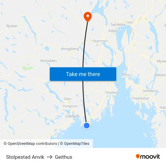 Stolpestad Anvik to Geithus map