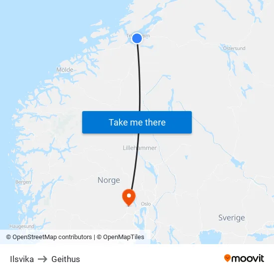 Ilsvika to Geithus map