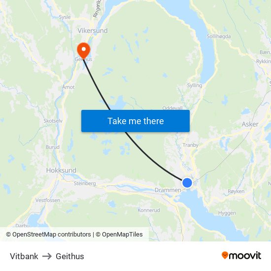 Vitbank to Geithus map