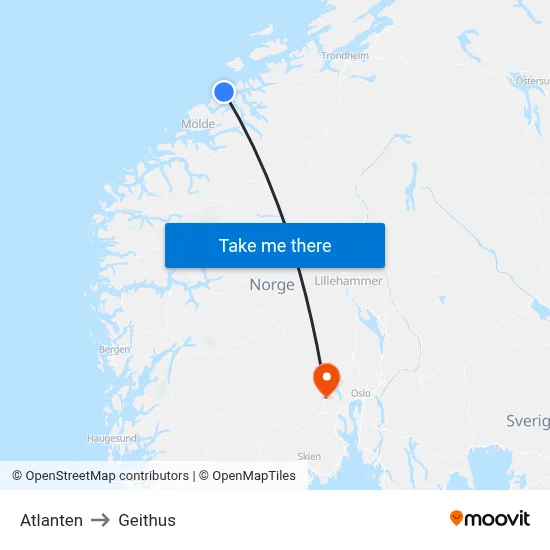 Atlanten to Geithus map