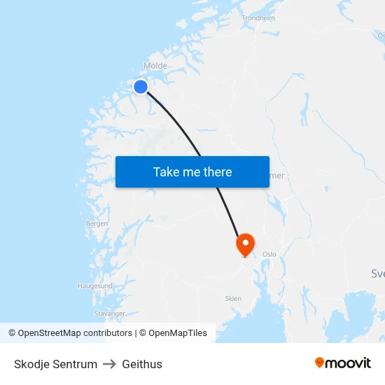 Skodje Sentrum to Geithus map