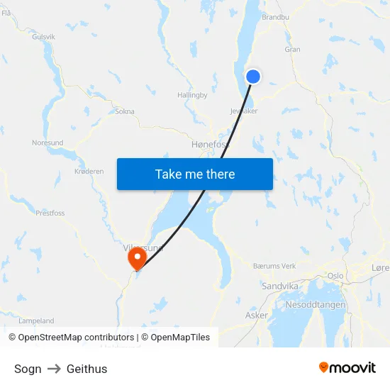 Sogn to Geithus map