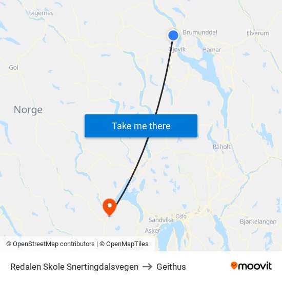Redalen Skole Snertingdalsvegen to Geithus map