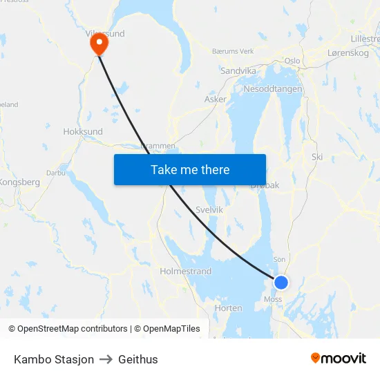 Kambo Stasjon to Geithus map