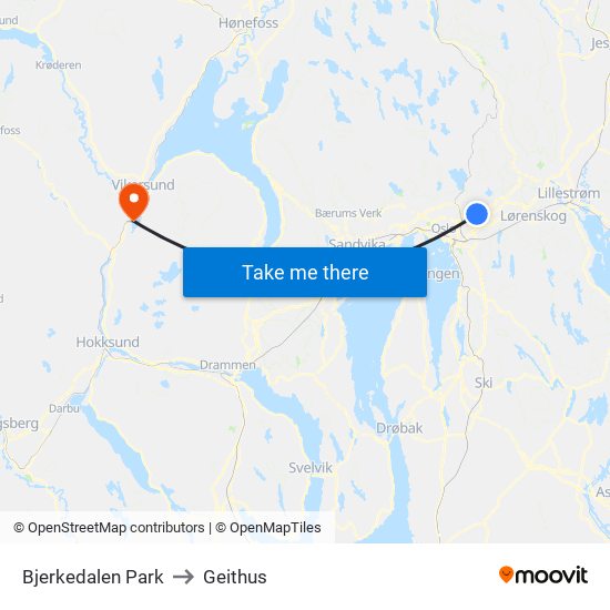 Bjerkedalen Park to Geithus map