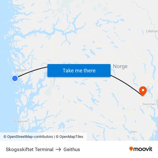 Skogsskiftet Terminal to Geithus map