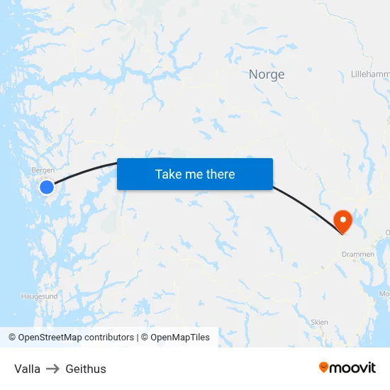 Valla to Geithus map