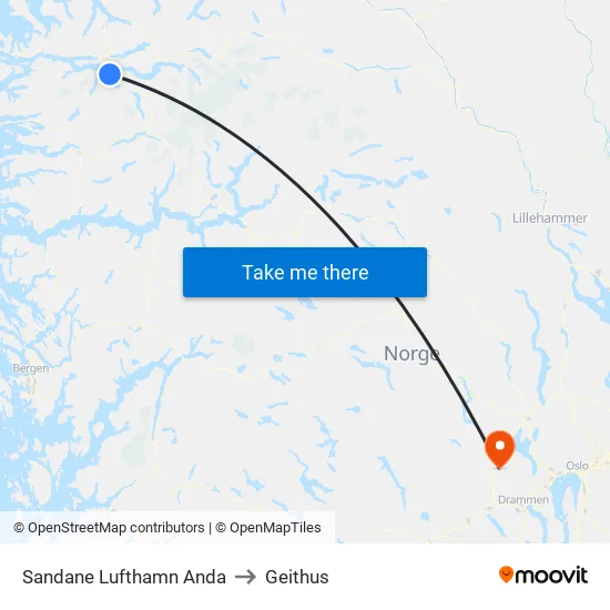 Sandane Lufthamn Anda to Geithus map
