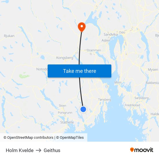 Holm Kvelde to Geithus map