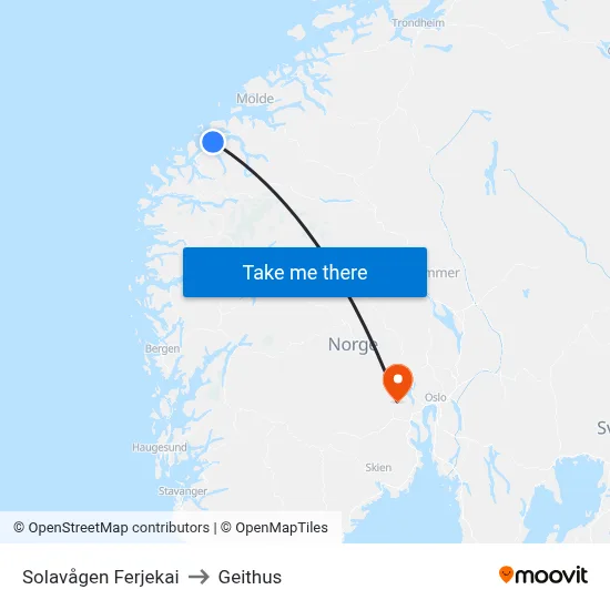 Solavågen Ferjekai to Geithus map
