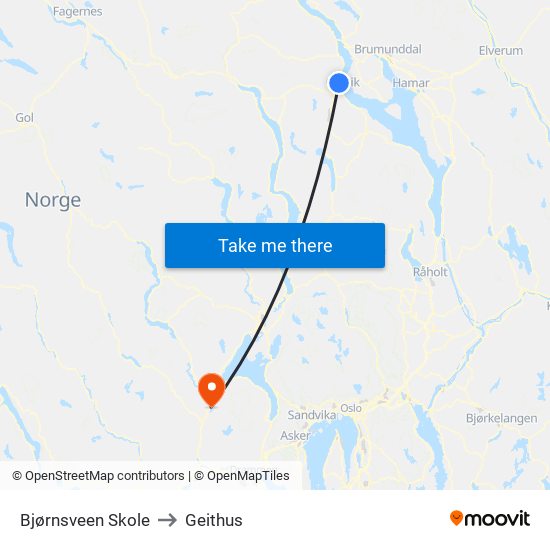 Bjørnsveen Skole to Geithus map