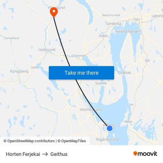 Horten Ferjekai to Geithus map