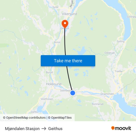 Mjøndalen Stasjon to Geithus map