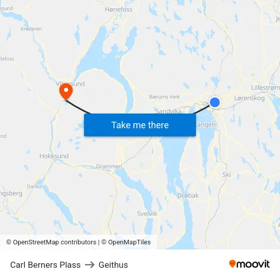 Carl Berners Plass to Geithus map