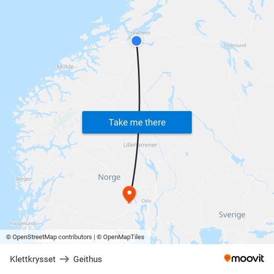 Klettkrysset to Geithus map