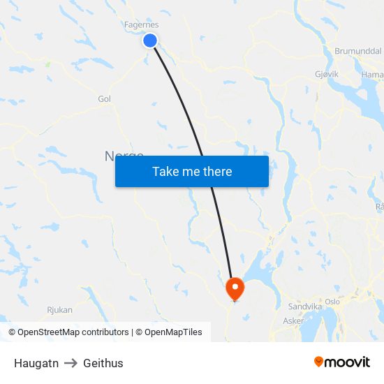 Haugatn to Geithus map