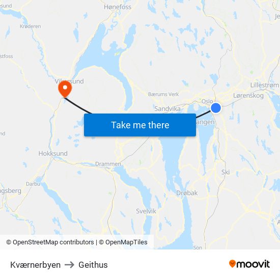 Kværnerbyen to Geithus map