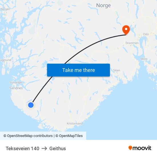 Tekseveien 140 to Geithus map