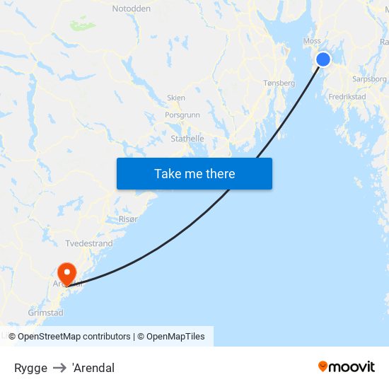 Rygge to 'Arendal map