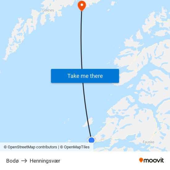 Bodø to Henningsvær map