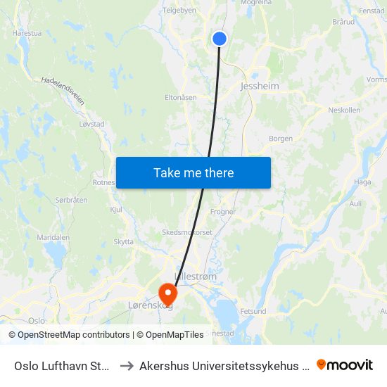 Oslo Lufthavn Stasjon to Akershus Universitetssykehus (Ahus) map
