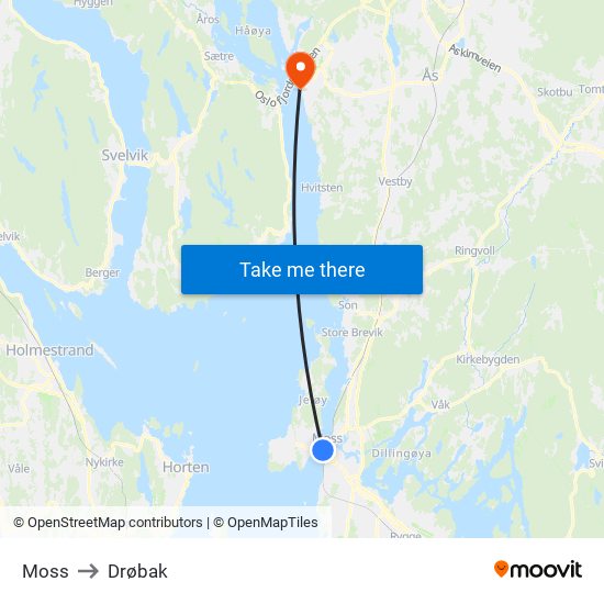 Moss to Drøbak map