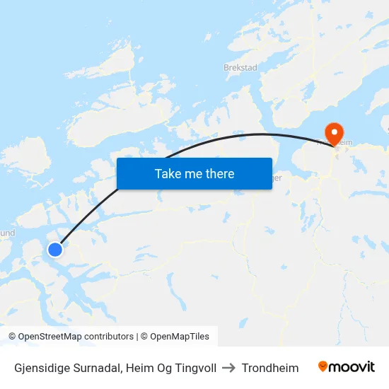 Halsanaustan Kiosk to Trondheim map