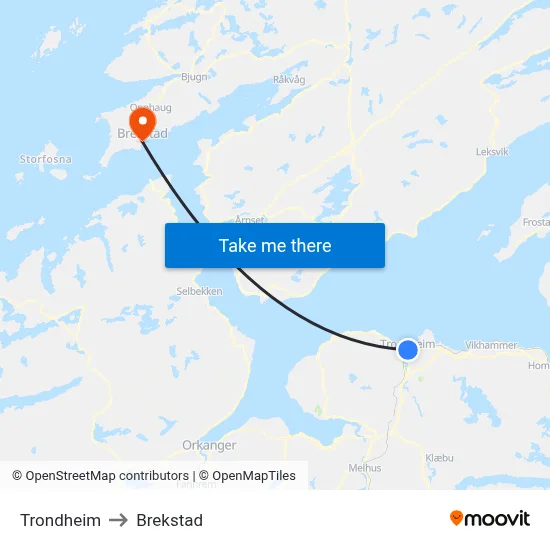 Trondheim to Brekstad map