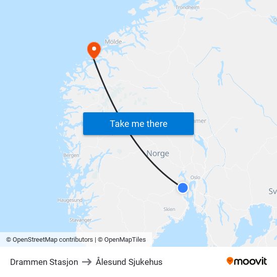 Drammen Stasjon to Ålesund Sjukehus map