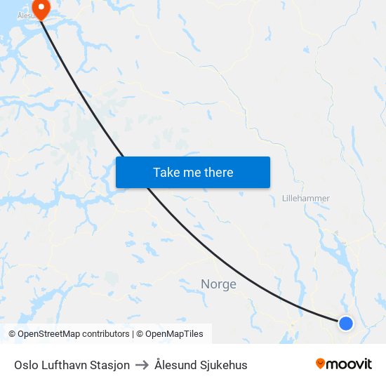 Oslo Lufthavn Stasjon to Ålesund Sjukehus map