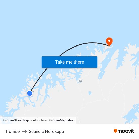Tromsø to Scandic Nordkapp map