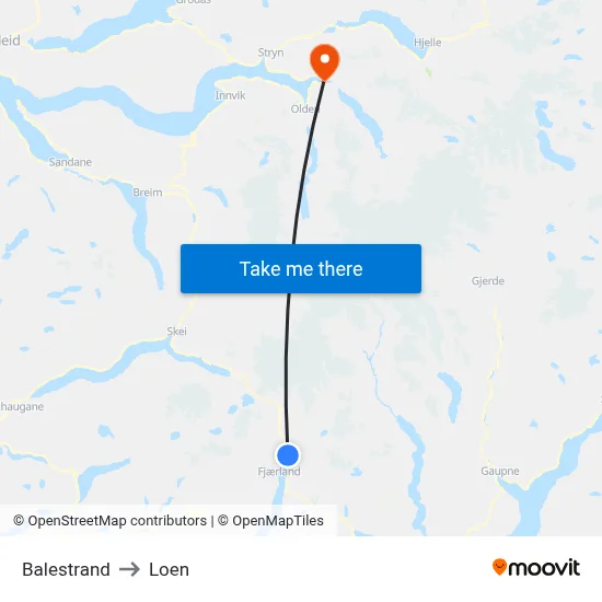 Balestrand to Loen map
