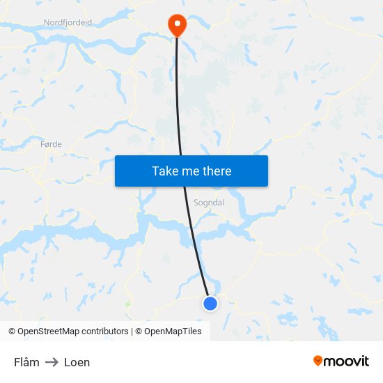 Flåm to Loen map