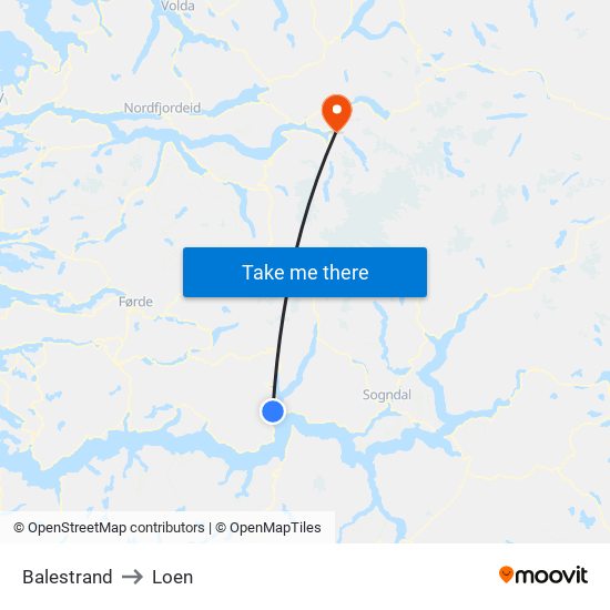 Balestrand to Loen map
