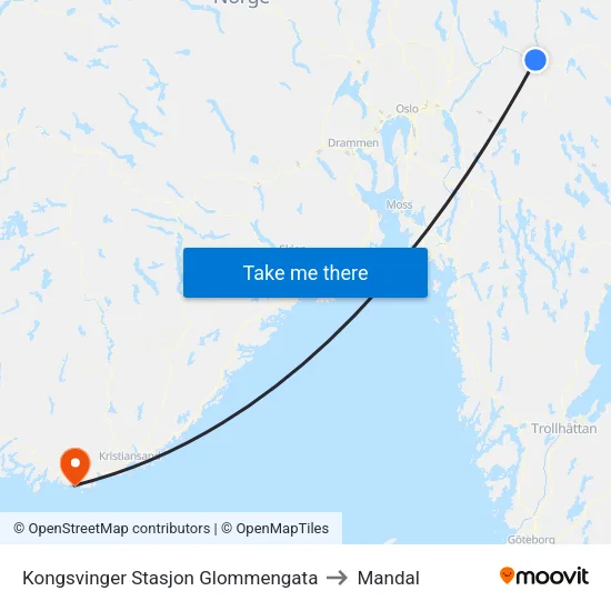 Kongsvinger Stasjon Glommengata to Mandal map