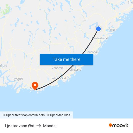 Ljøstadvann Øst to Mandal map