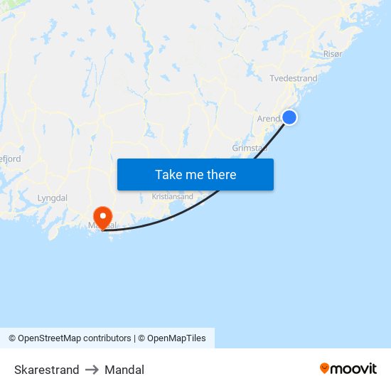 Skarestrand to Mandal map