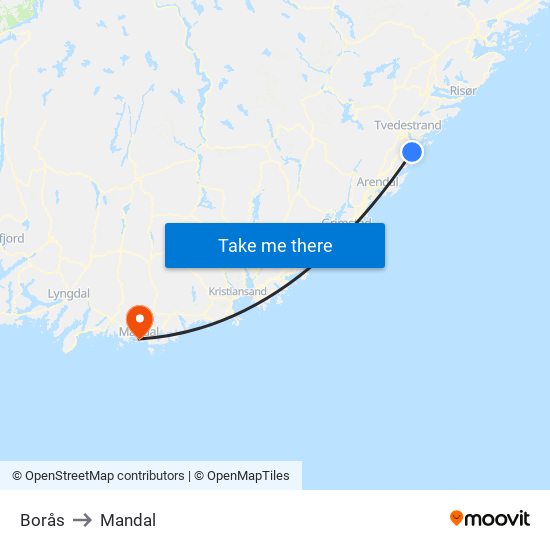 Borås to Mandal map