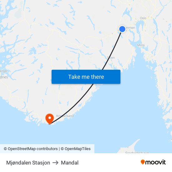 Mjøndalen Stasjon to Mandal map
