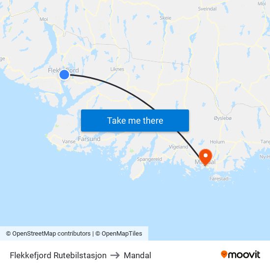 Flekkefjord Rutebilstasjon to Mandal map